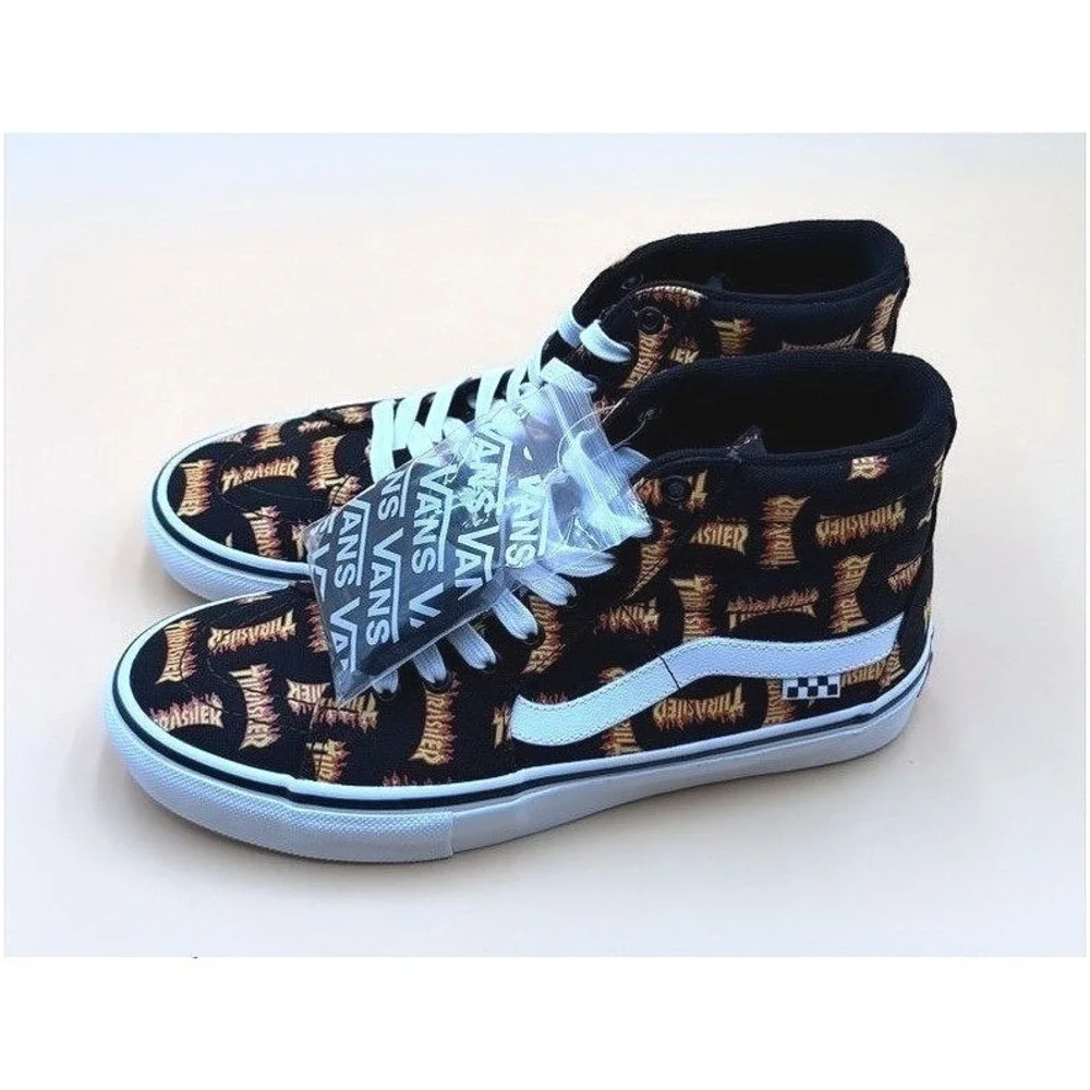 Vans x Thrasher Sk8-Hi-Allover Logo Black Multi Mens 9.5 Skate Shoes New